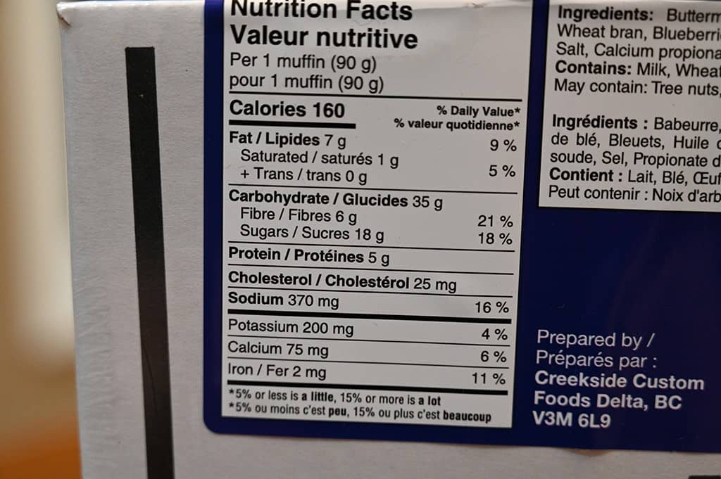 Costco Bread Garden Blueberry Burst Bran Muffins Nutrition Information