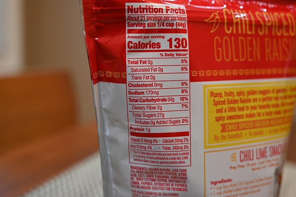 Costco Sun-Maid Chili Spiced Golden Raisins Nutrition Information