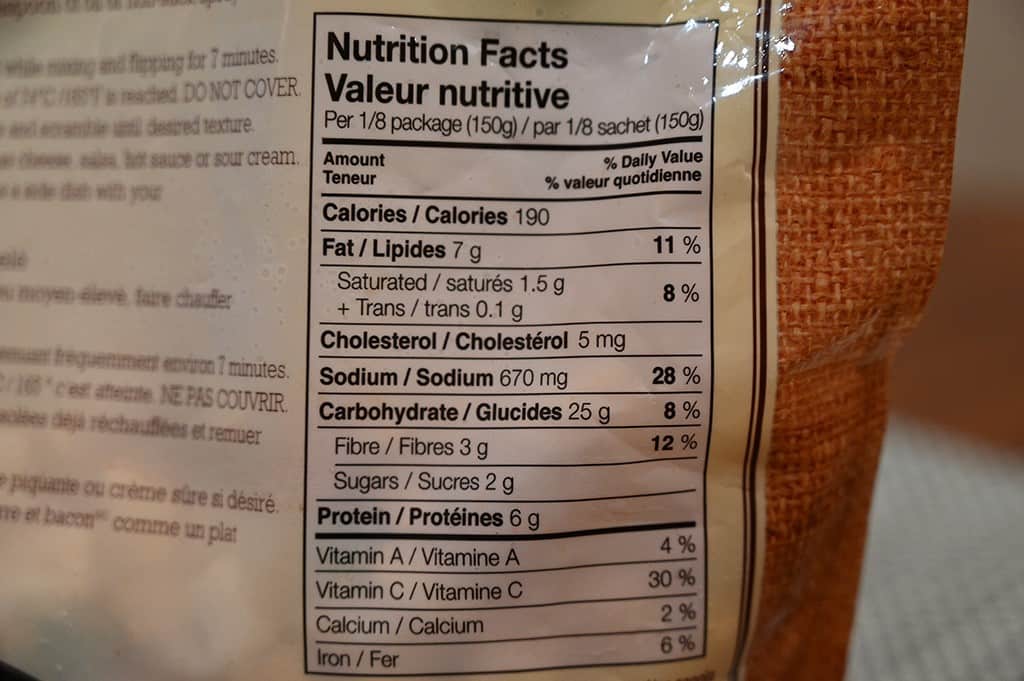 Costco Spudlers Breakfast Hash Nutritional Information