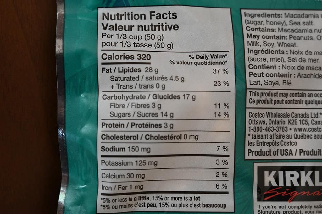 Costco Kirkland Signature Honey Roasted Macadamia Nuts Nutrition