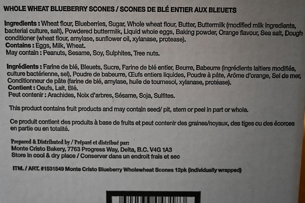 Costco Monte Cristo Whole Wheat Blueberry Scones Ingredients