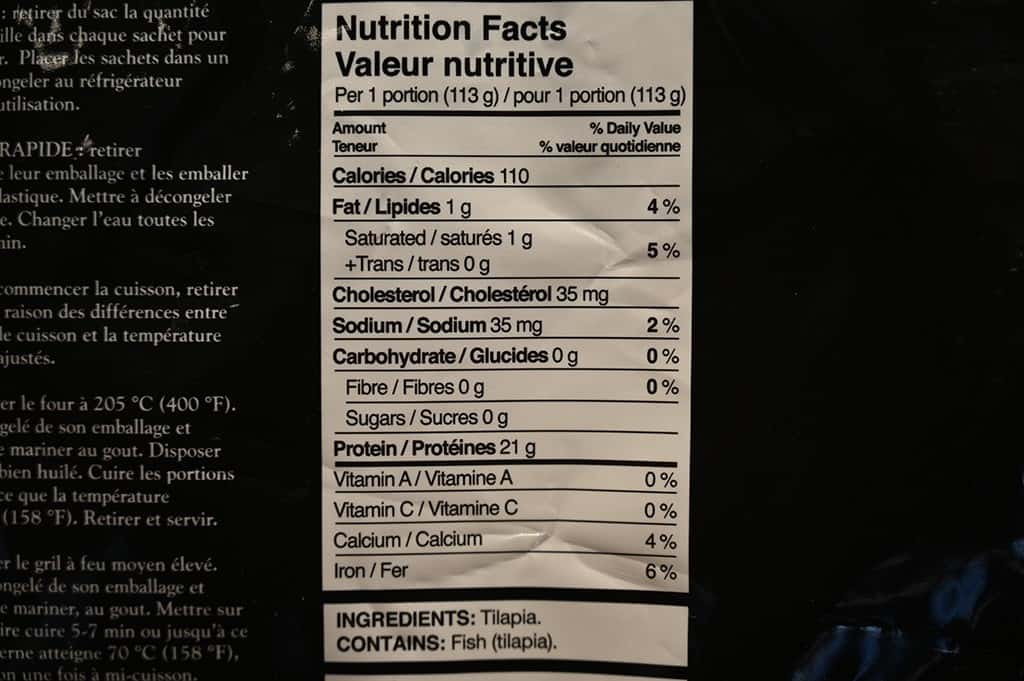 Costco Kirkland Signature Tilapia Loins Nutrition Facts