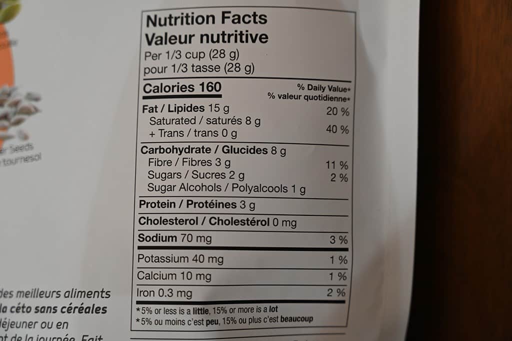 Costco innofoods Keto Granola Nutrition Information