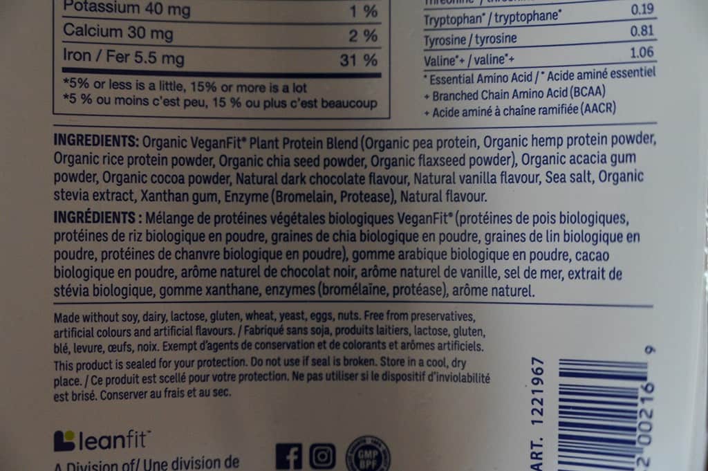  Costco Leanfit Organic Plant-Based Chocolate Protein Ingredients