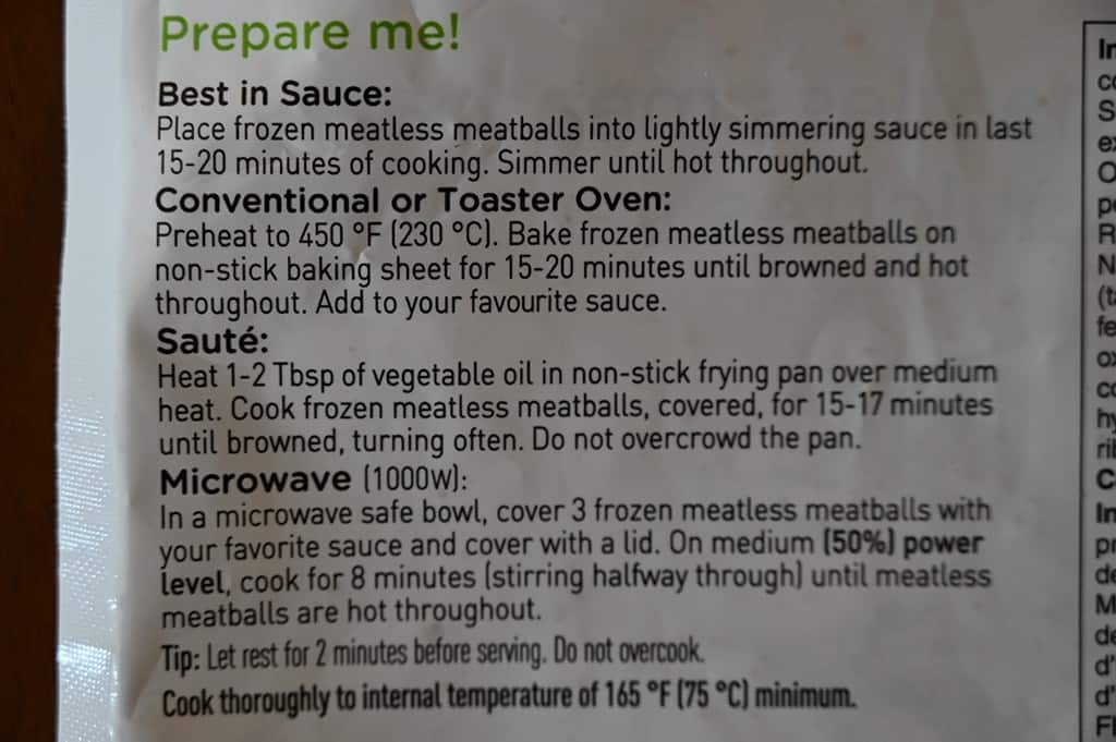 Costco Gardein Meatless Meatballs Cooking Instructions