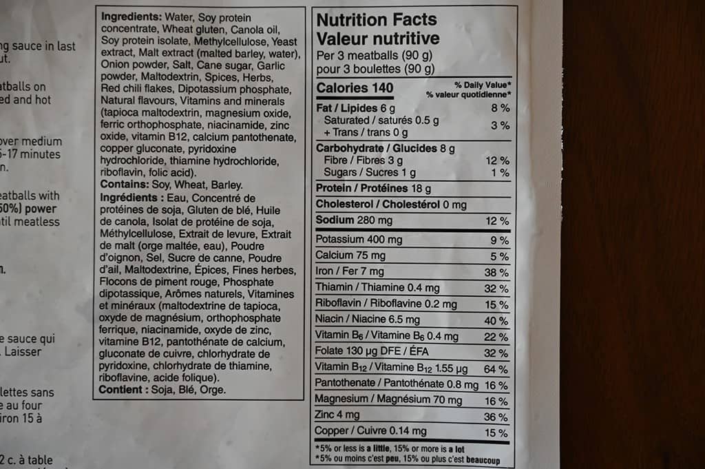 Costco Gardein Meatless Meatballs Nutrition Information