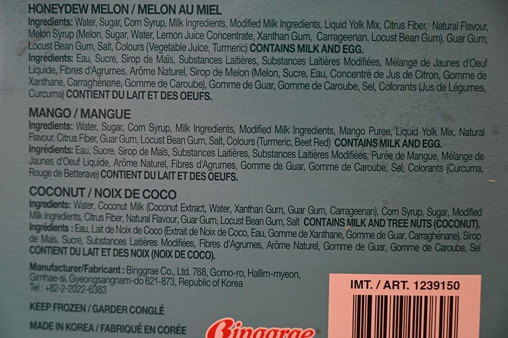 Costco Melona Frozen Dessert Bars Ingredients