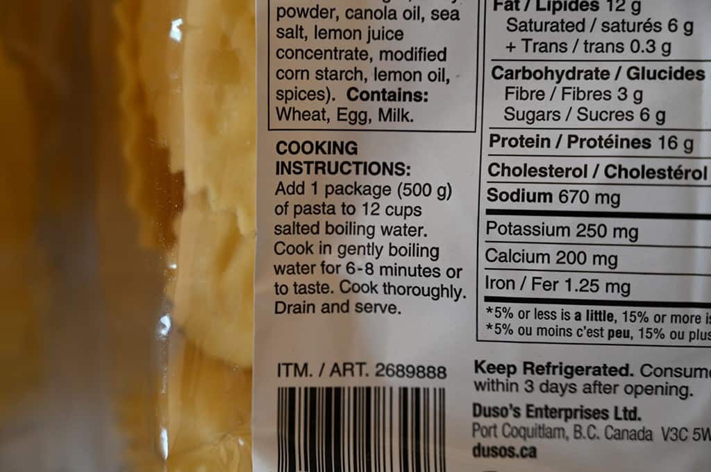 Costco Duso's Lemon Ricotta Mezzaluna Cooking Instructions