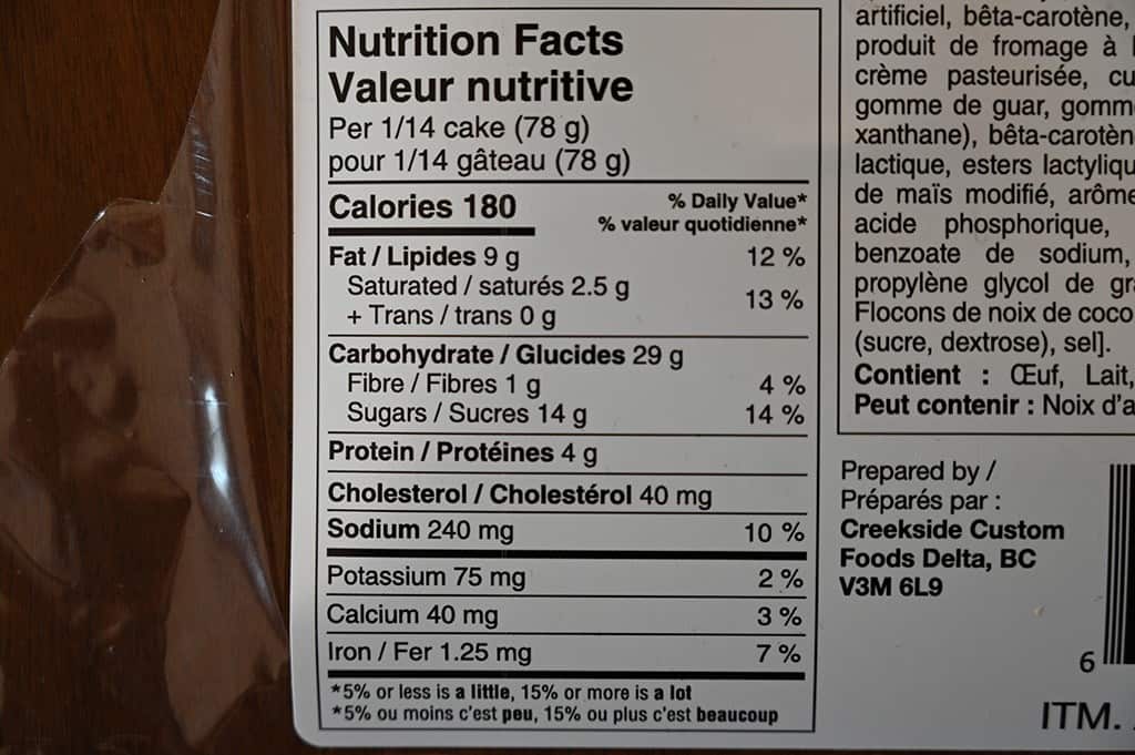 Costco Bread Garden Pineapple Cake Nutritional Information