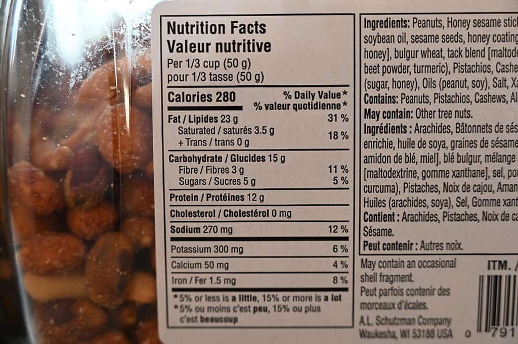 Costco Savanna Orchards Country Club Nut Mix Nutrition Information