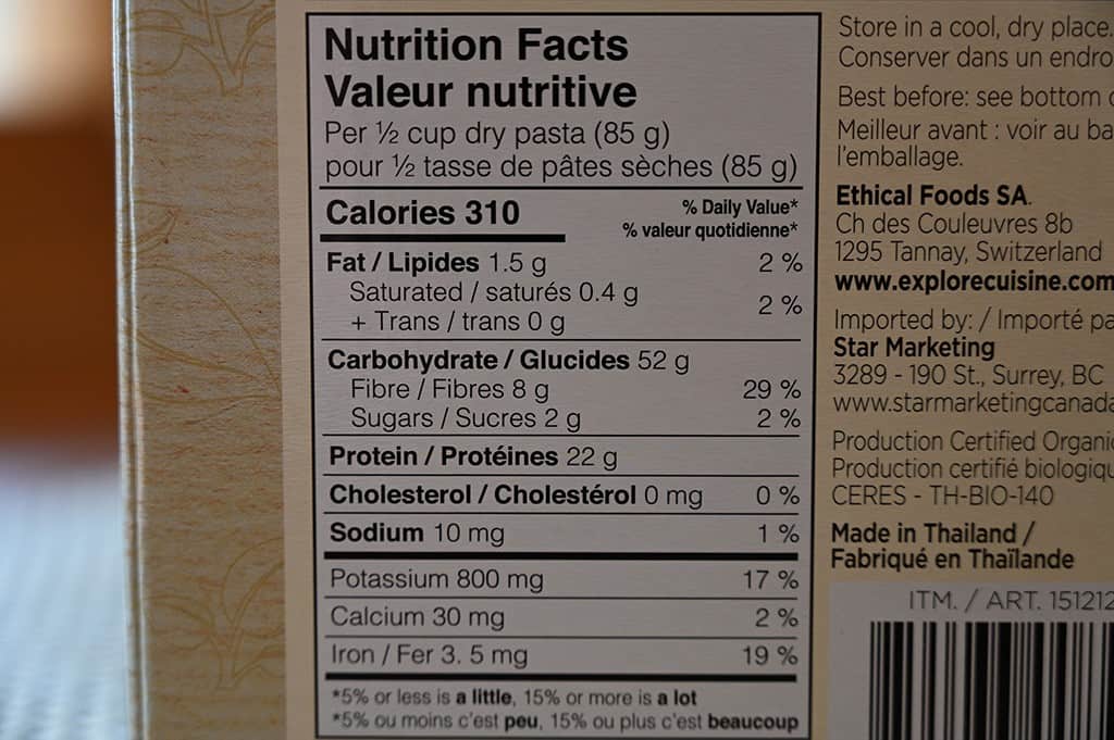  Costco Explore Cuisine Organic Fava Bean Fusilli Nutrition Information