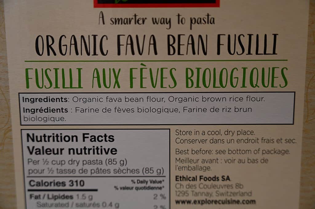 Costco Explore Cuisine Organic Fava Bean Fusilli Ingredients