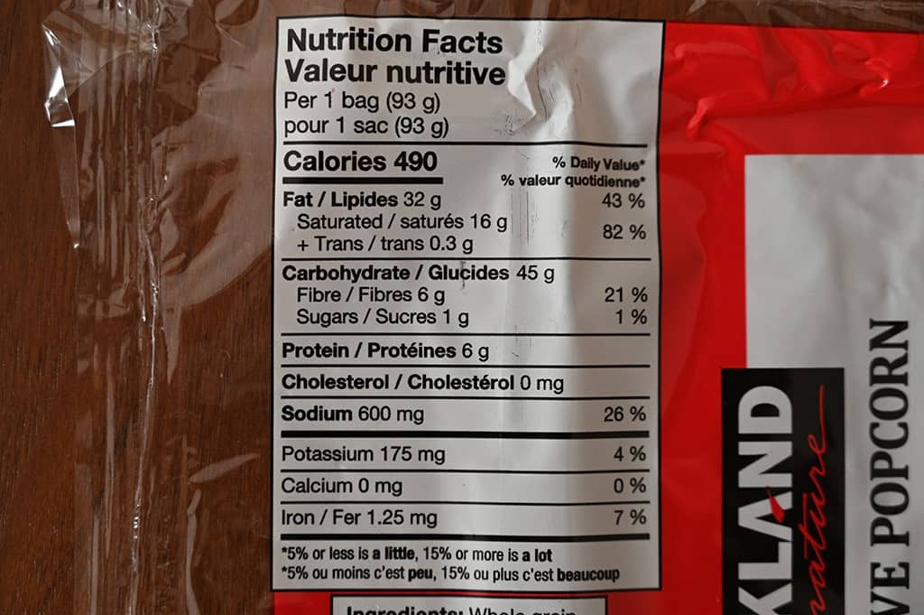 Costco Kirkland Signature Microwave Popcorn Nutrition Information