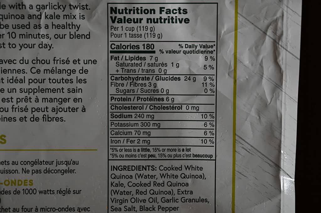 Costco Norquin Frozen Quinoa & Kale Nutrition Information