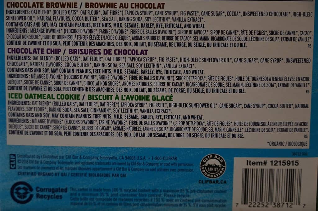 Costco Clif Kid ZBar Ingredients