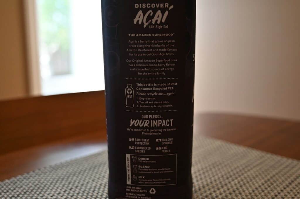 Costco Sambazon Acai Superfood Drink  back of bottle