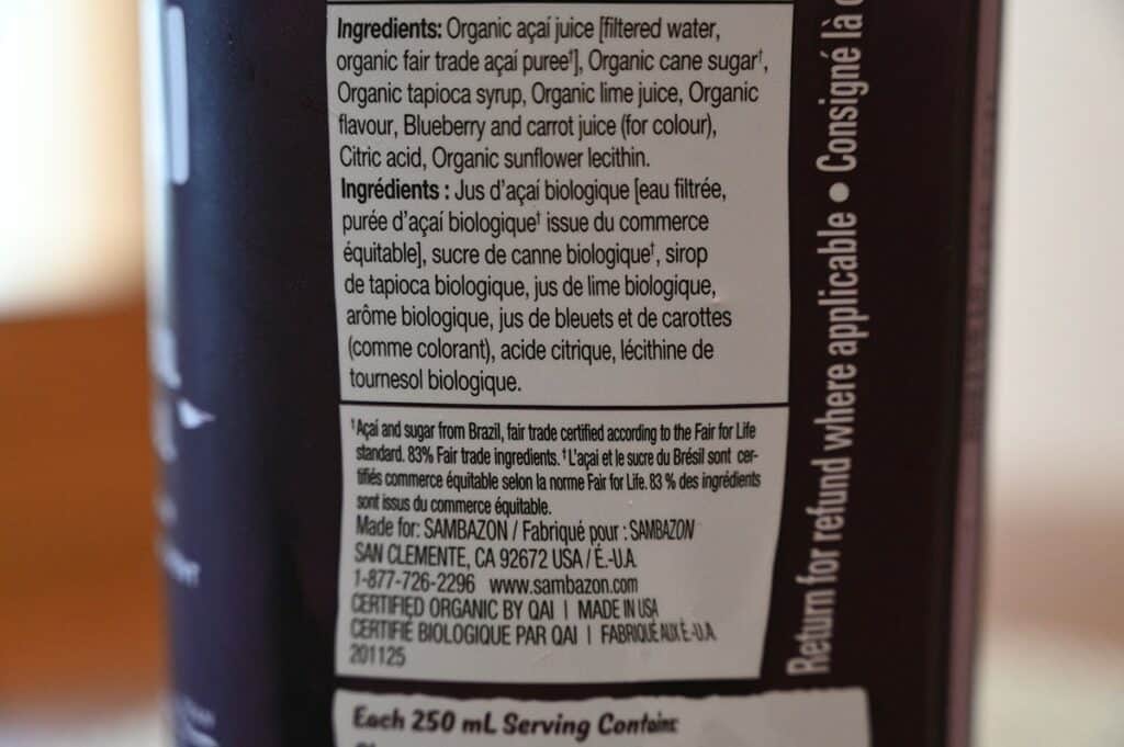 Costco Sambazon Acai Superfood Drink Ingredients