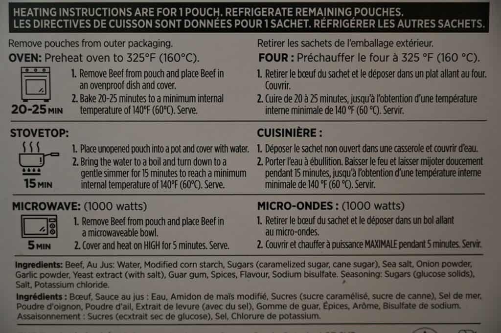 Costco Stoney Creek Shaved Beef Au Jus Cooking Instructions and Ingredients