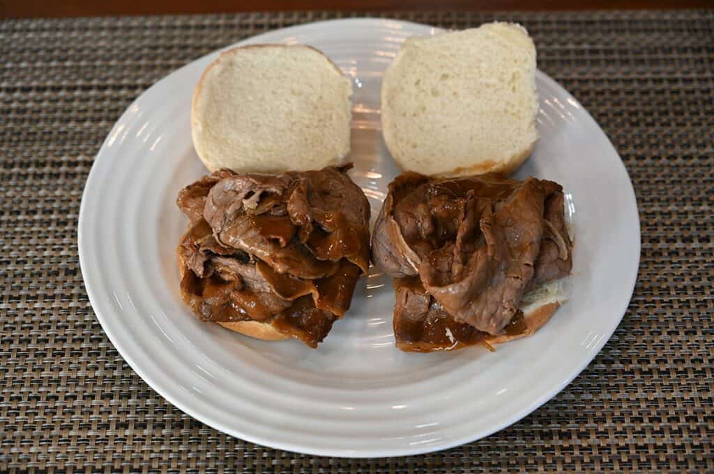 Costco Stoney Creek Shaved Beef Au Jus on a bun