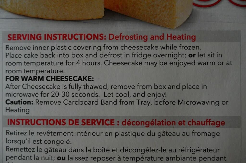 Costco Delcato Japanese Style Cheesecake serving instructions