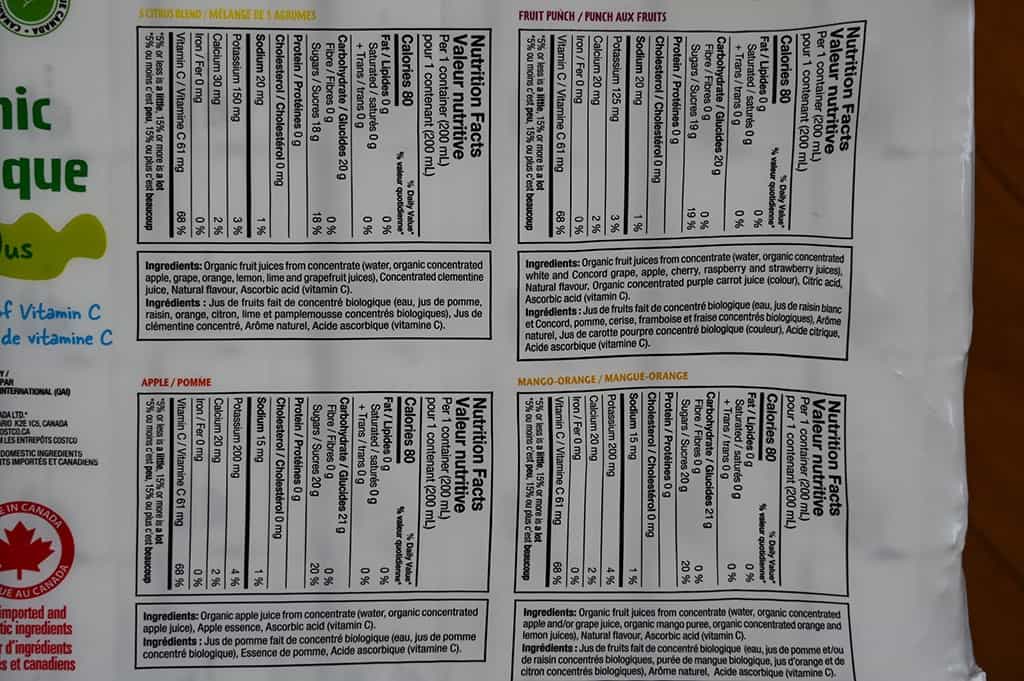 Costco Kirkland Signature Organic Juice Box Ingredients