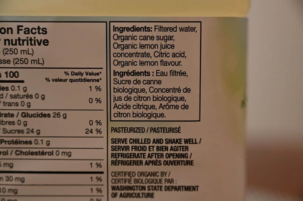 Costco Kirkland Signature Lemonade Ingredients