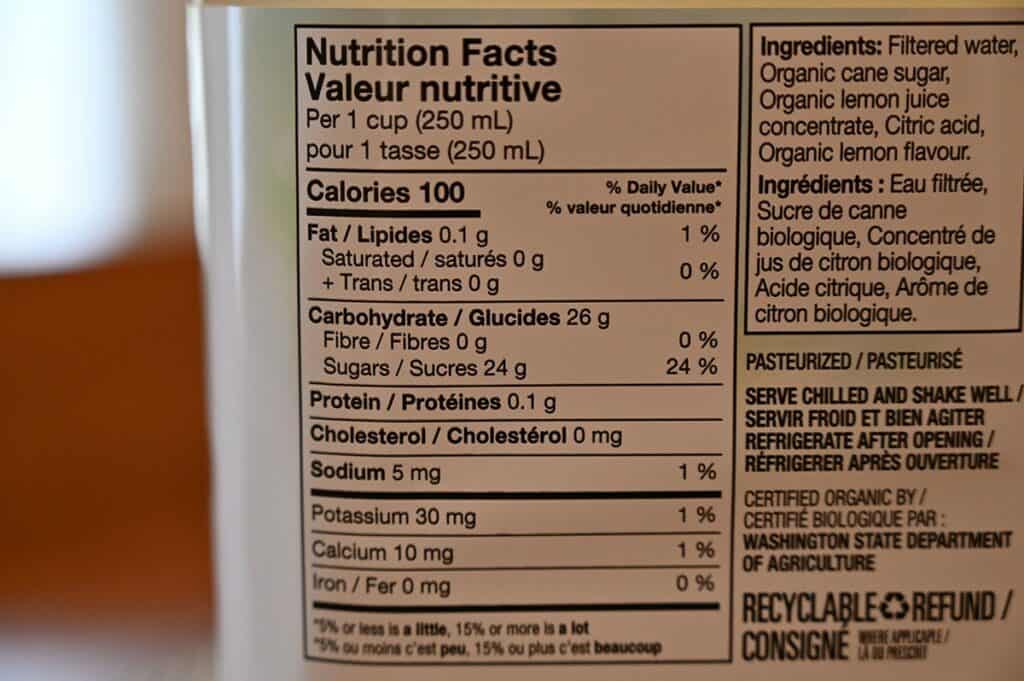 Costco Kirkland Signature Lemonade Nutrition Facts