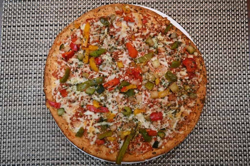 Costco Molinaro's Gluten-Free Roasted Vegetable Cauliflower Crust Frozen Pizza after baking it