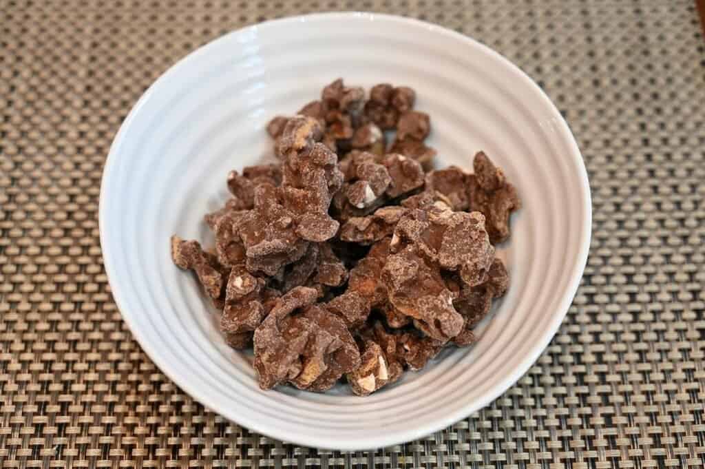 Costco OMG! Milk Chocolate Almond Toffee Clusters poured into a bowl