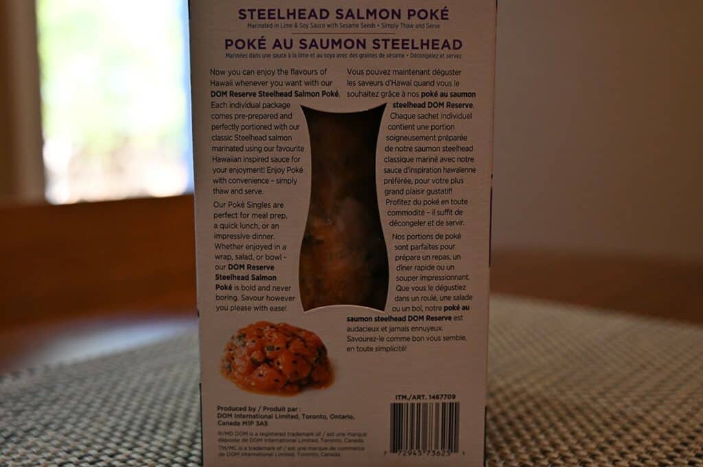 Costco Dom Reserve Singles Steelhead Salmon Poke description on box