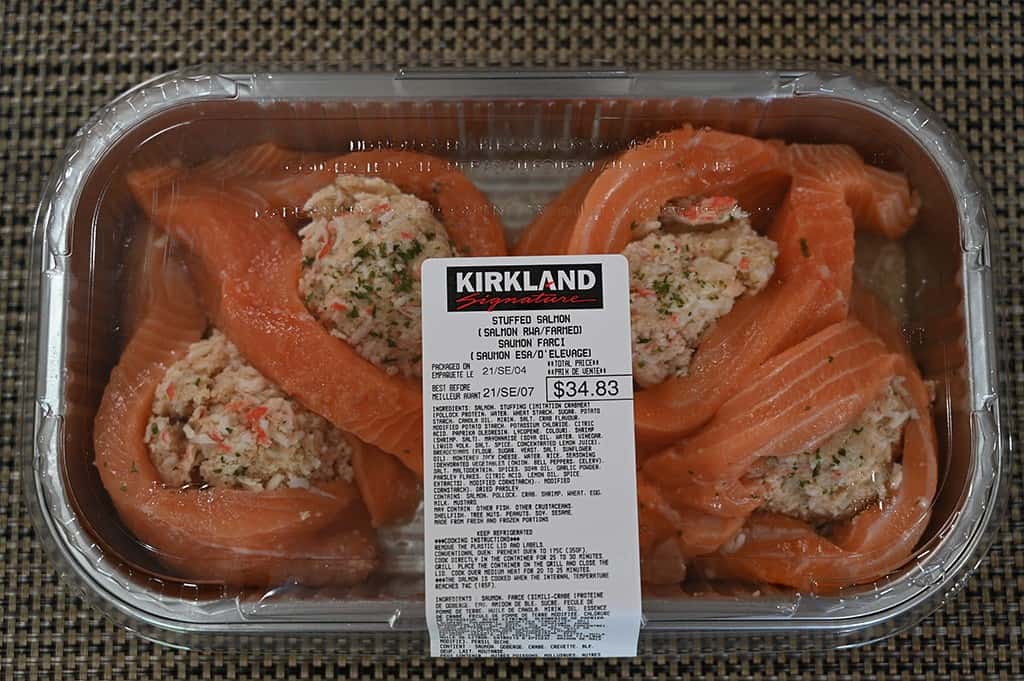 A package of the Kirkland Signature Stuffed Salmon.