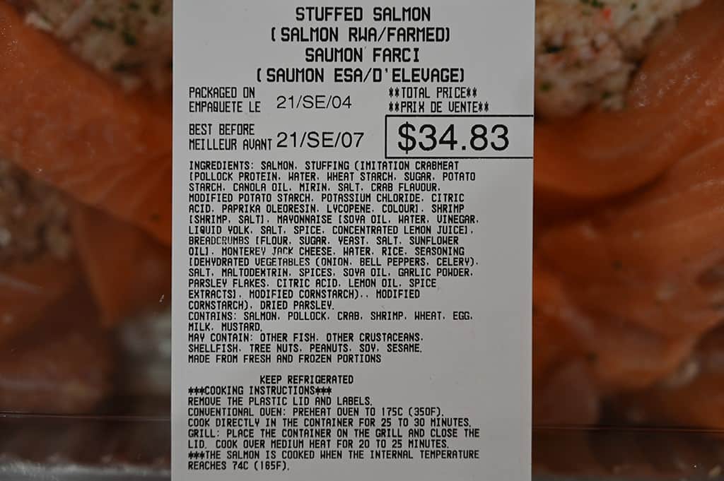 The ingredients list for the Stuffed Salmon.