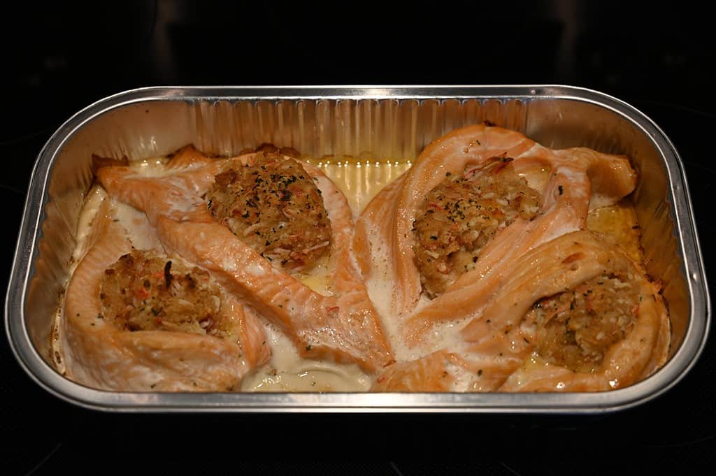 The tray of Stuffed Salmon after cooking it.