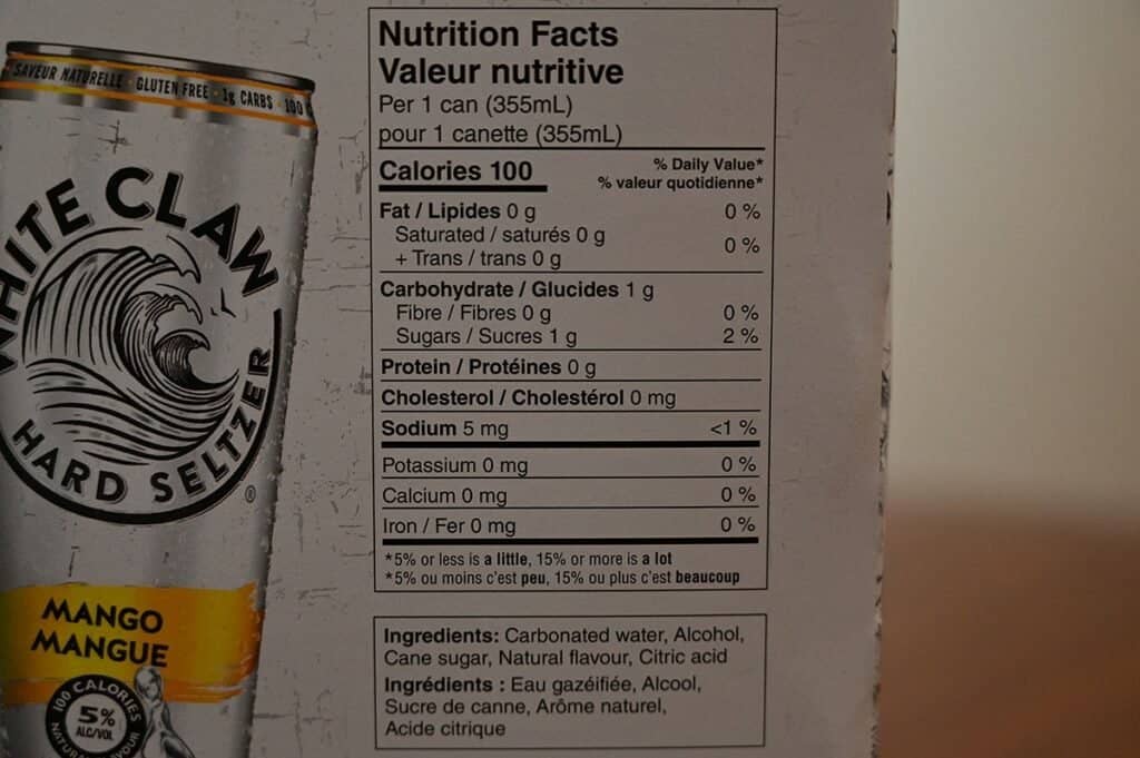 Costco White Claw Hard Seltzer Nutrition Facts and Ingredients