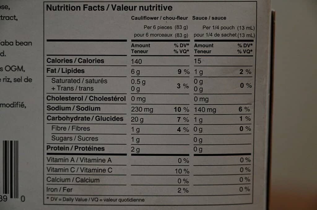 Costco Wholly Veggie Buffalo Cauliflower Nutrition Facts