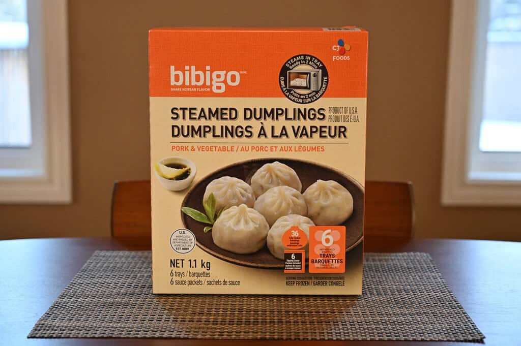 Photo of the box of Bibigo Steamed Dumplings.