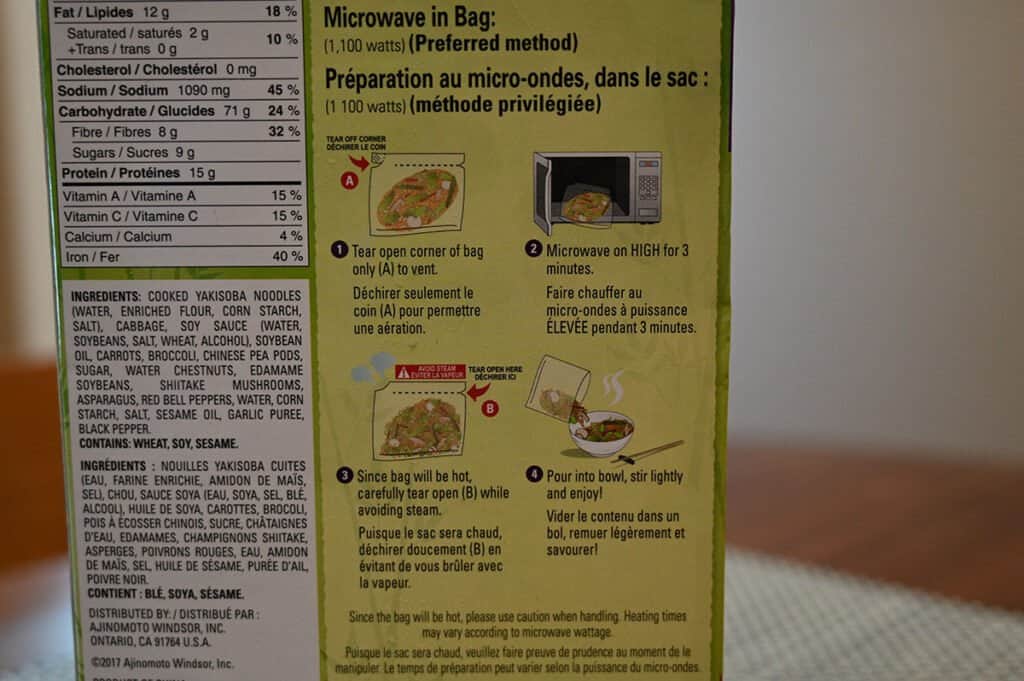 The instructions for cooking the Vegetable Yakisoba in the microwave.
