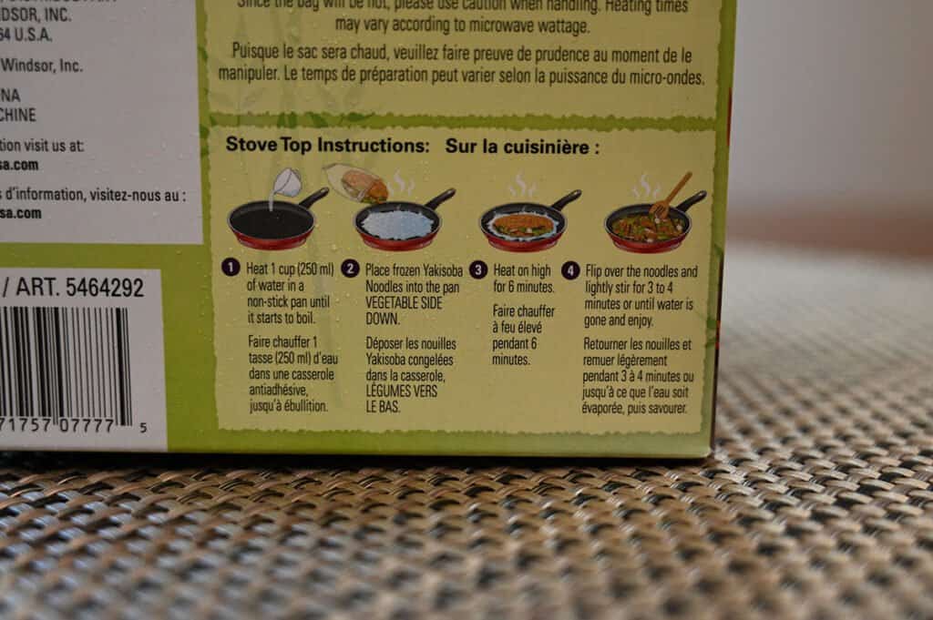 The instructions for cooking the Vegetable Yakisoba on the stove.