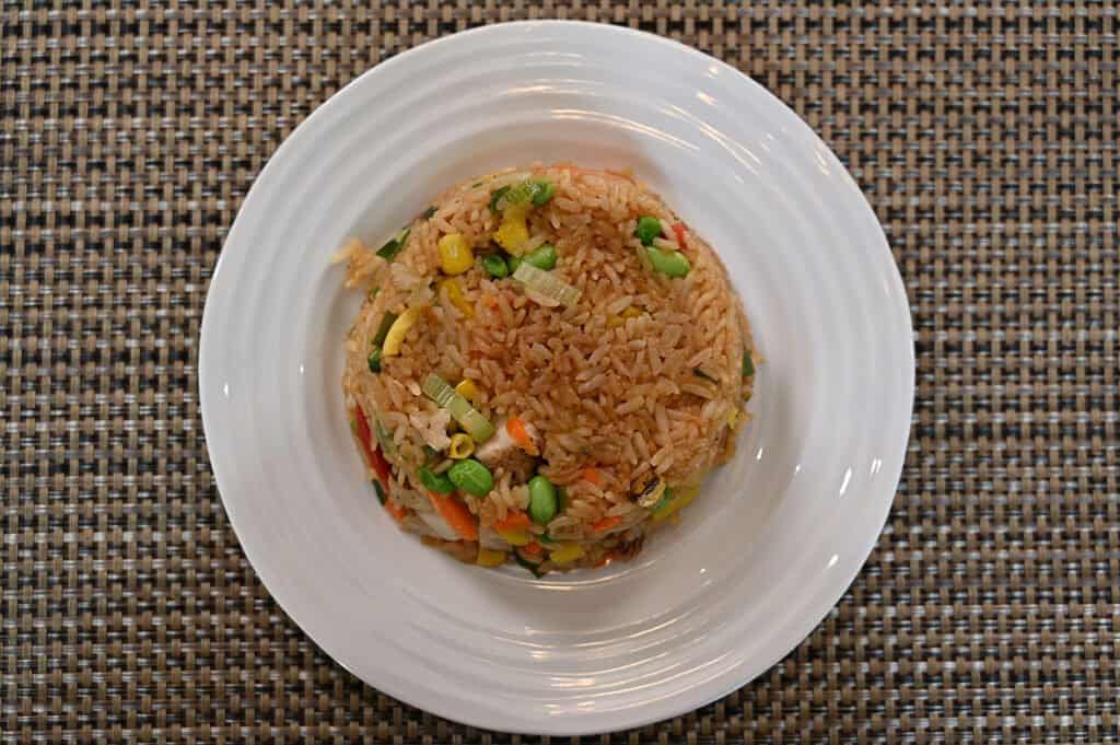 A top-down view of the fried rice on a plate.
