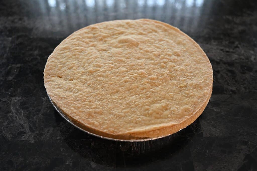 A photo of the chicken pot pie after removing it from the plastic shell that it comes in.