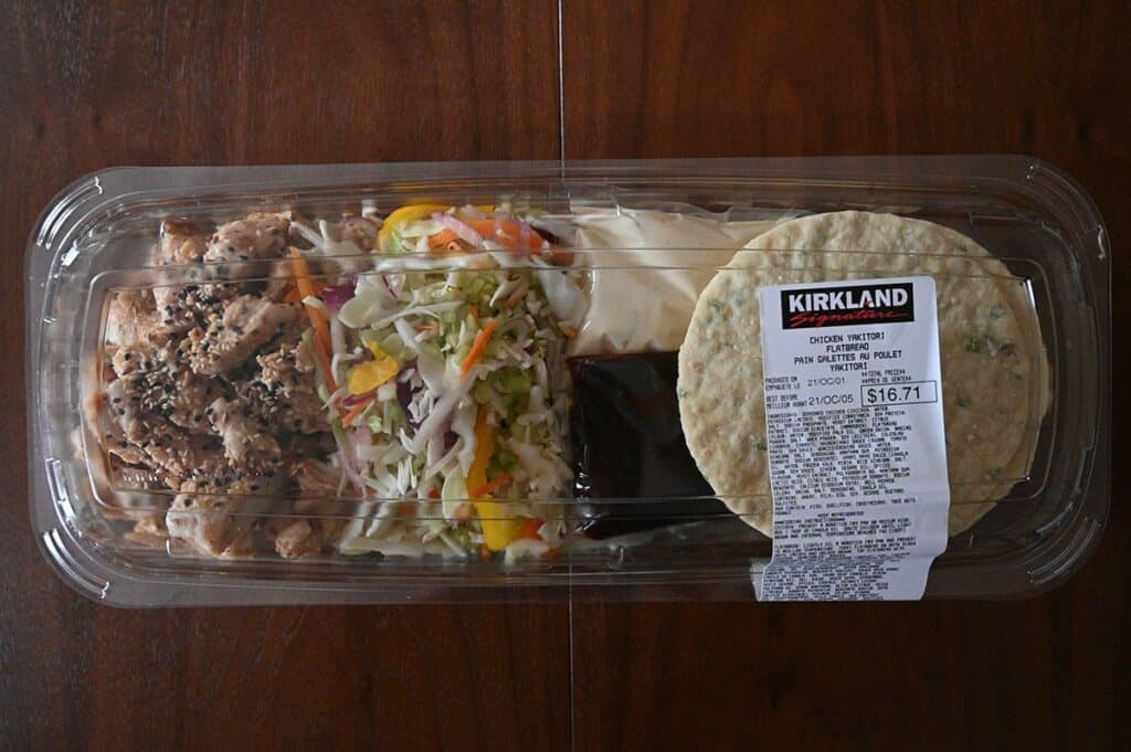 Costco Chicken Yakitori Flatbread packaging and contents of meal