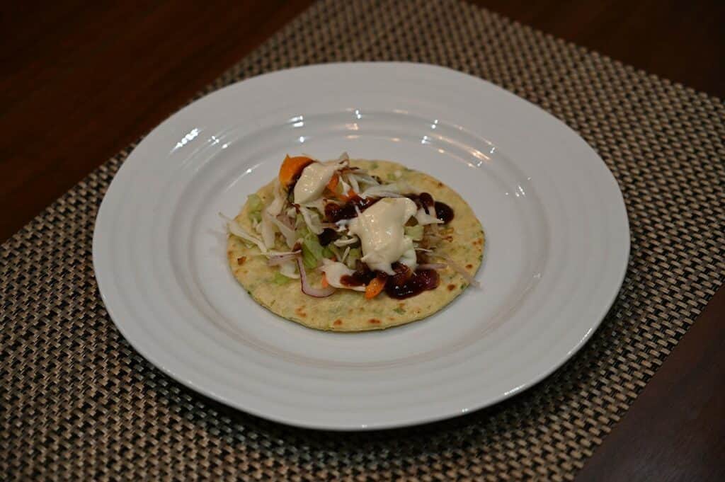 Costco Chicken Yakitori Flatbread prepared and on a plate