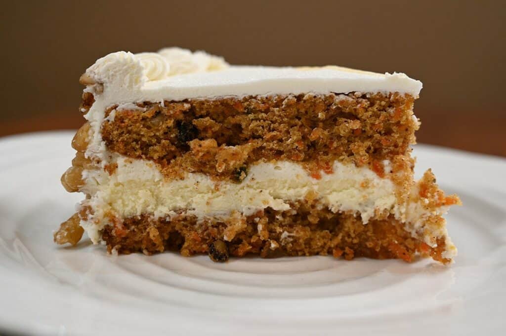 Costco Kirkland Signature Carrot Cheesecake close up image of carrot cheesecake slice 