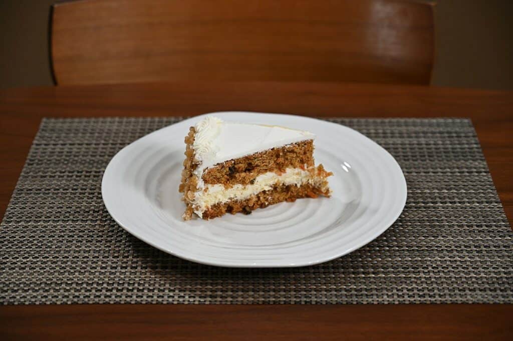 Costco Kirkland Signature Carrot Cheesecake sliced and on a plate 