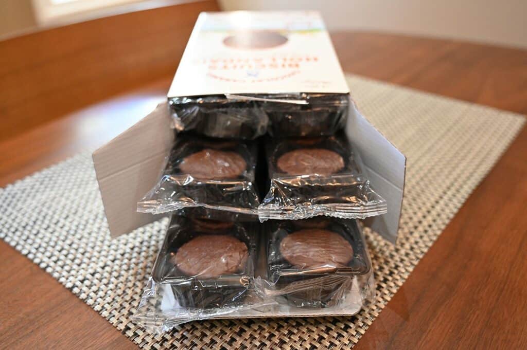 Costco Le Chic Patissier Chocolate Caramel Dutch Cookies showing box of cookies open with packages of cookies inside