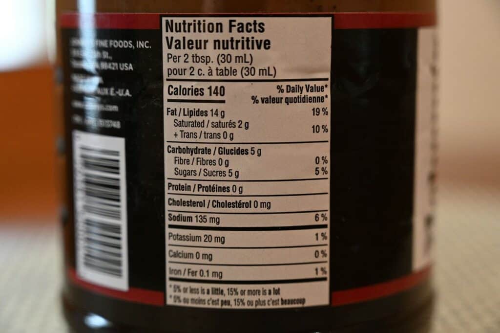 Costco Johnny's Black Garlic Vinaigrette  Nutrition Facts
