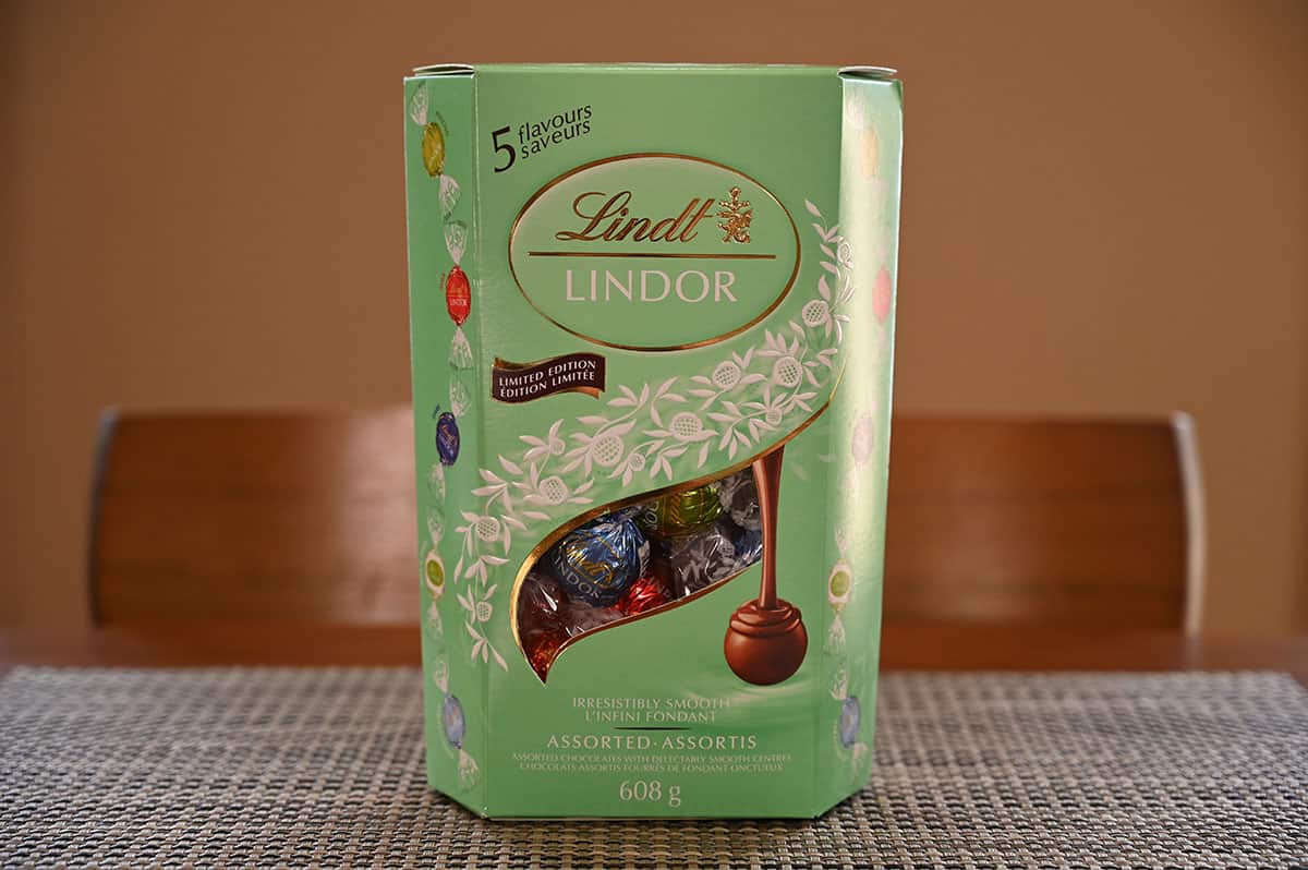 Image of the Lindt Lindor Limited Edition Easter box sitting on a table.