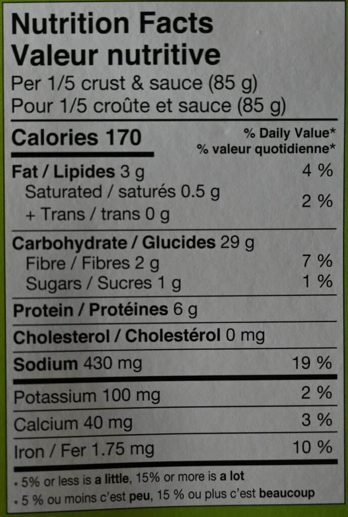 Costco Molinaro's Napolitano Pizza Kit nutrition facts