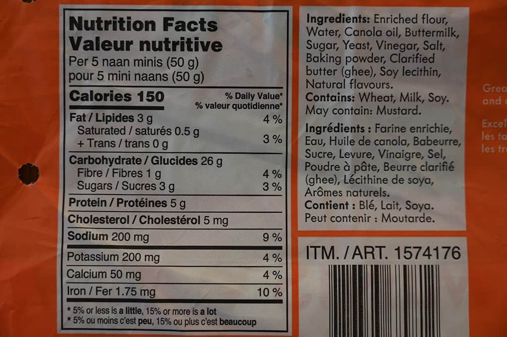 Costco Panaji Original Naan Minis nutrition facts and ingredients 