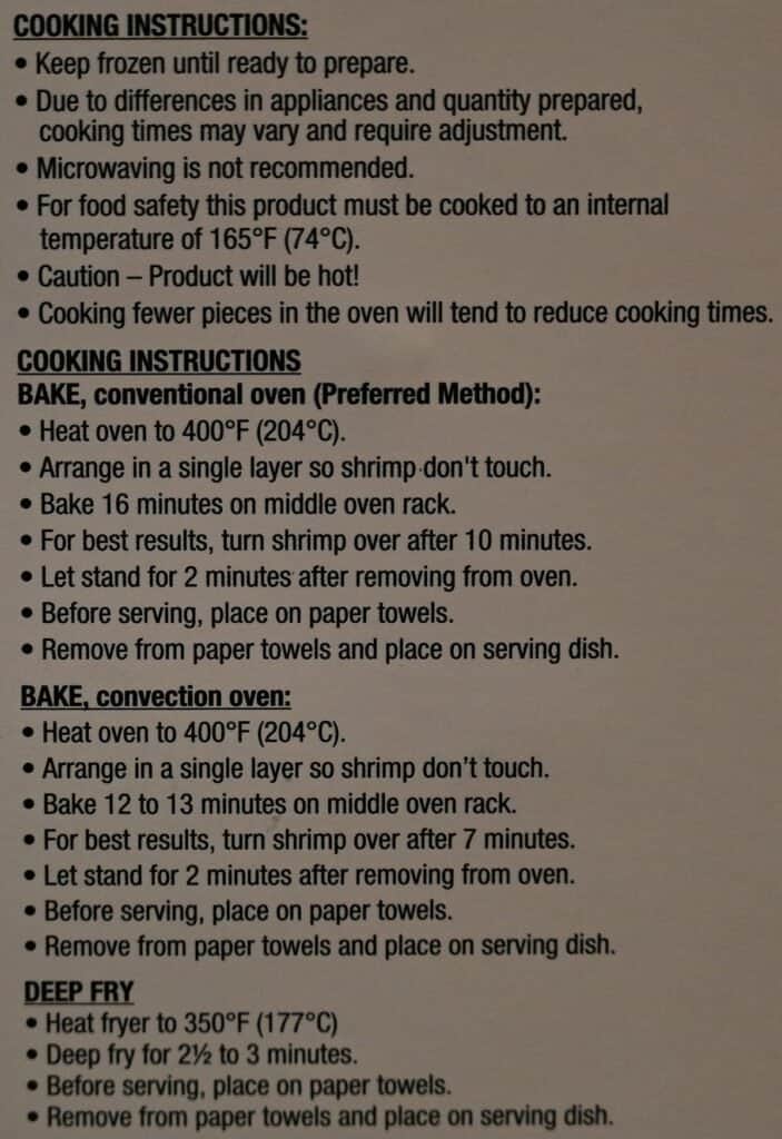 Costco Kirkland Signature Breaded Panko Shrimp Cooking Instructions